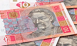 Background of Ukrainian ten hryvnas banknotes