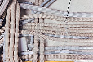 Background of used electrical wires at collection center.
