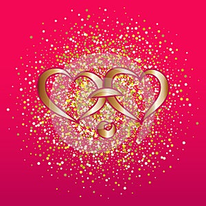 Background for Valentine with two hearts on a pink background. Vector illustration for postcard