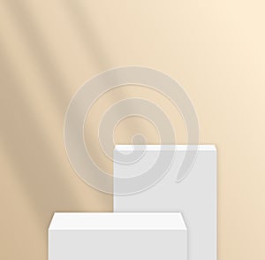 Background vector 3d white rendering with podium and minimal beige wall scene, minimal abstract background 3d rendering