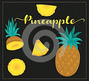 Background with vector hand drawn pineapple set