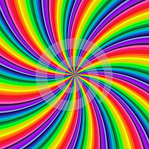 Background of vivid rainbow colored swirl twisting towards center. Vector illustration