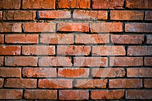 Background is wall old red burnt brick