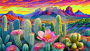 Background wallpaper desert cactus blossom colorful light sky storm cloud