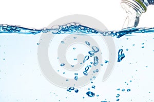 Background of Water wave isolated on white background with air bubble . Water from the bottle