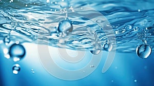 Background of water wave with oxygen bubbles in the underwater clear liquid flowing up to the water surface