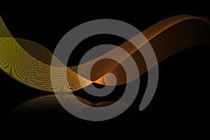 Background of waves of abstract yellow and orange lines flowing over a black background, ideal for technology, music, science and