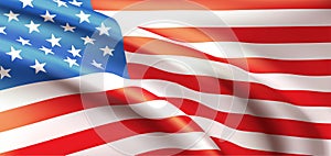 Background waving in the wind American flag. Background for patriotic national design. Vector illustration