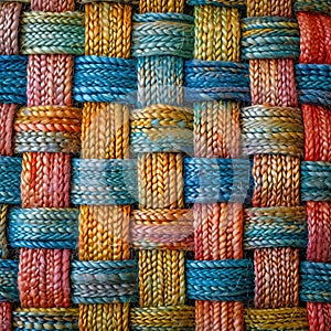 background of weaved fabric colorful rope texture