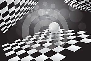 Background white ball and chessboards in space.vector illustration