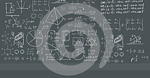 Background of white blackboard with mathematical equations.