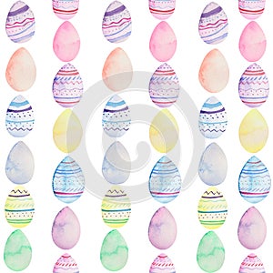 Watercolor seamless background with colorful Easter eggs