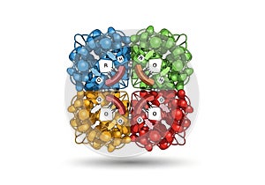 Background is white, emphasizing the molecule's intricate design and