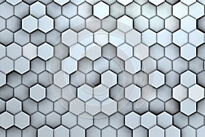 Background of white hexagons with relief and shadows, photo