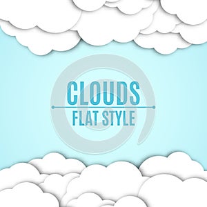 Background of white paper clouds with a shadow. A place for your projects. Light blue sky. Vector illustration