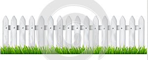 Background with a white wooden fence with grass.
