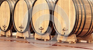 Background, wine production and wood barrel in brewery, alcohol industry and whiskey manufacturing. Liquor, drum