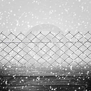 Background winter fence wooden panel wire grey