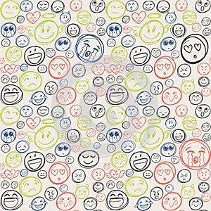 Background withhand drawn Emoji. Colorful seamless pattern. Line drawing emoji. photo