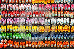 Background of wooden clogs in Amsterdam