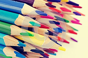 Background wooden colored pencils photo