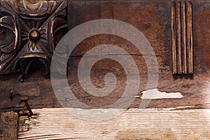 Background of wooden dark brown rosettes copy space