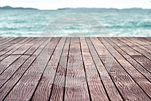 Background of Wooden Deck or Floor with Sea in Perspective