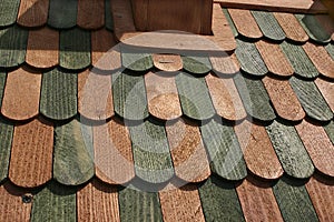 Background: wooden ledges, laths of green and brawn color 1