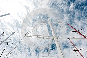 The background of the yachts in the port. Ships masts