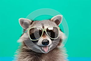 background young techno animal raccoon pet glasses music portrait party fun. Generative AI.