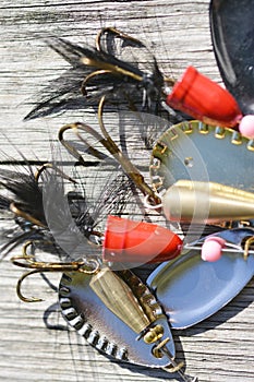 Backgrounds of close-ups of fishing lures