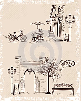 Backgrounds decorated with old town views and street cafes
