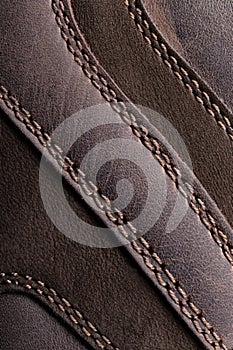 backgrounds of leather boots stitched with thread