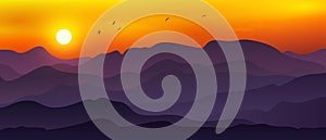 Backgrounds of mountains and abstract hills with a blend of orange, yellow and dark purple. Panoramic background with hills,