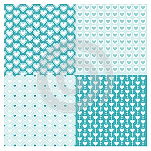 Backgrounds Seamless geometric set pattern with hearts Vector blue