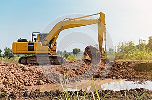 backhoe Dig the soil to make a pond