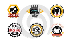 Backhoe Excavator and Construction Heavy Machinery Logo Design Vector Set