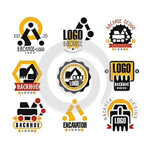 Backhoe and excavator logo design set vector Illustrations