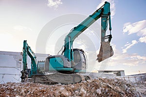Backhoe, Excavators machine in construction site