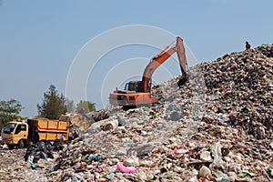 Backhoe at garbage dump