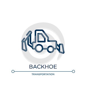 Backhoe icon. Linear vector illustration from transportation collection. Outline backhoe icon vector. Thin line symbol for use on
