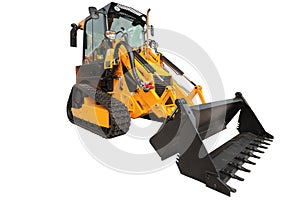 Backhoe loader or bulldozer - excavator with clipping path isolated