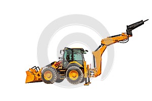 Backhoe loader or bulldozer - excavator with clipping path isolated