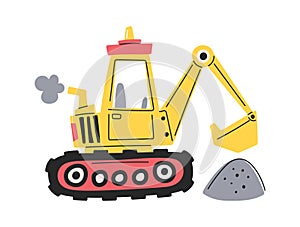 Backhoe loader shoveling construction material