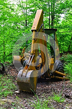 Backhoe parked in wilderness