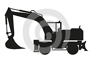 backhoe silhouette. Heavy machinery for construction and mining