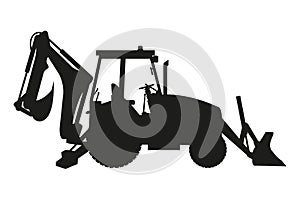 Backhoe silhouettes. Heavy machinery for construction and mining