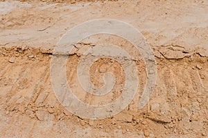 Backhoe tracks in red dirt