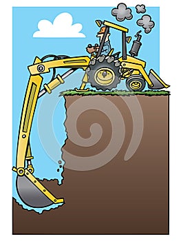 Backhoe tractor digging a deep hole