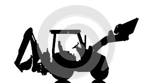 Backhoe tractor silhouette, isolated on white background